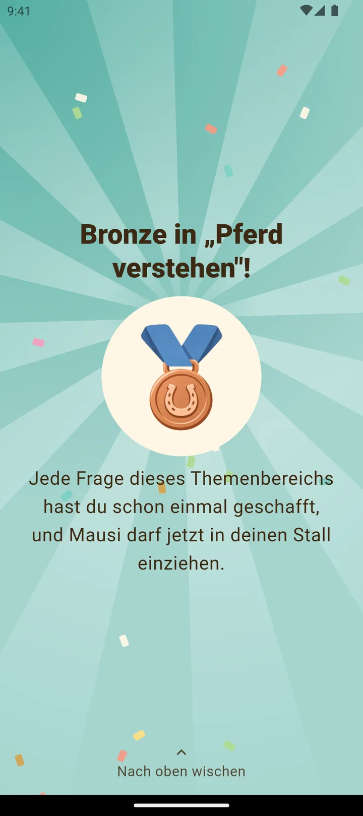 Feier: Bronze in Pferd verstehen, Mausi darf in den Stall